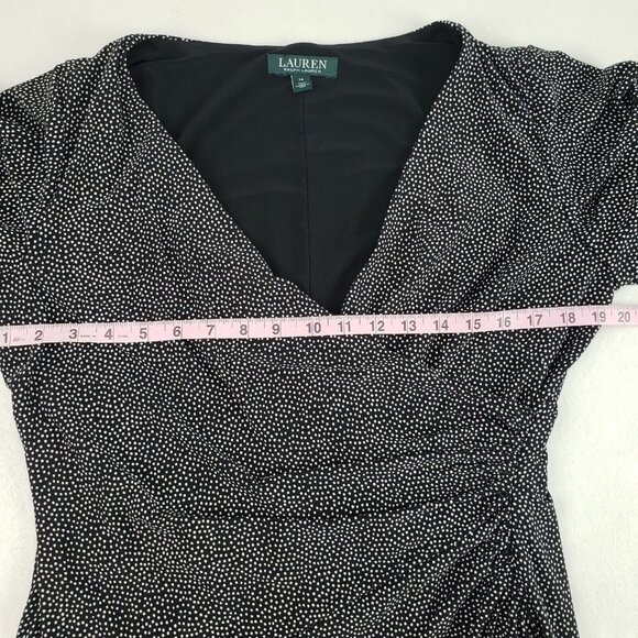 Ralph Lauren V Neck Surplice Jersey Dress Womens 14 Black Polka Dot Knee Length - Picture 12 of 15